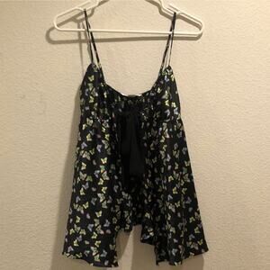 Victoria’s Secret Black Butterfly Tie Front Satin Babydoll Slip Size XS